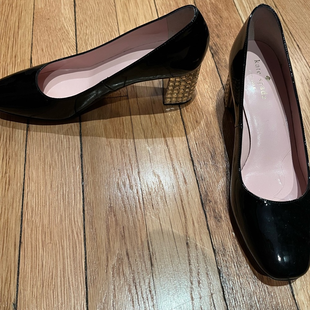 Kate Spade mirror tile block heels